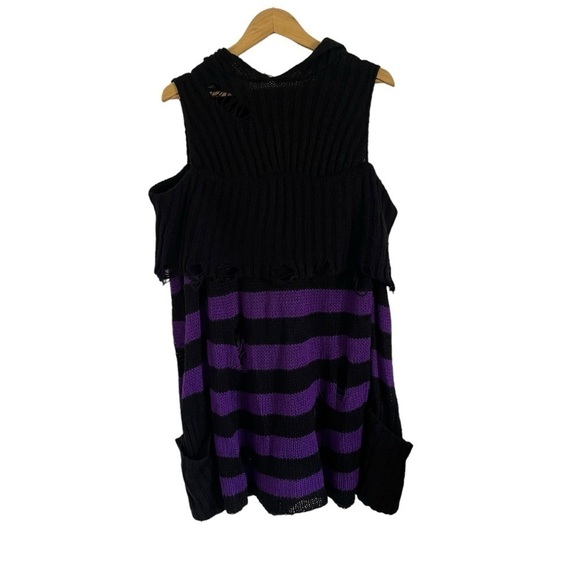 KILLSTAR Salvia Hooded Long Stripe Knit Distressed Sweater - Picture 3 of 11